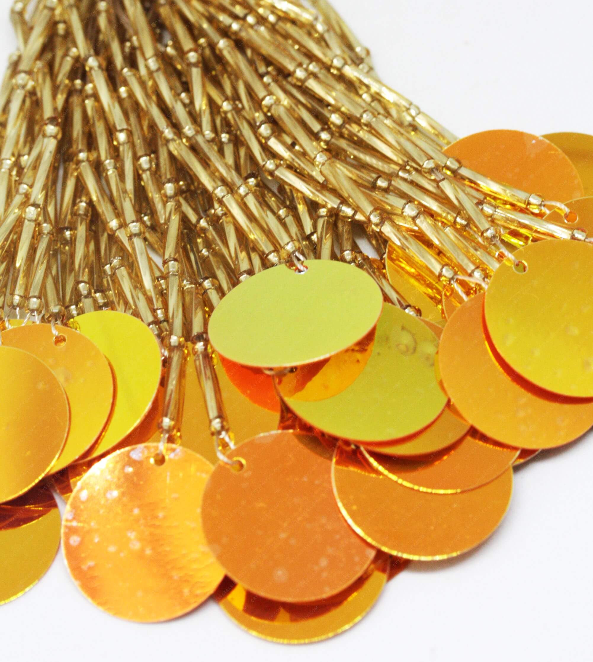 Пучки стекляруса Lt. Gold + паєтка Orange AB 2 см